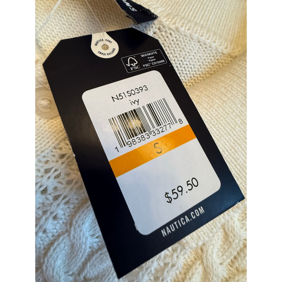 NWT Women's Nautica Jeans Ivory Cable-Knit Short Sleeve Polo Sweater S - Picture 8 of 12